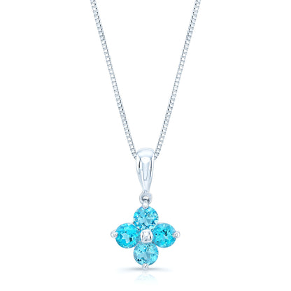 Blue Topaz Floral Pendant In 14k White Gold