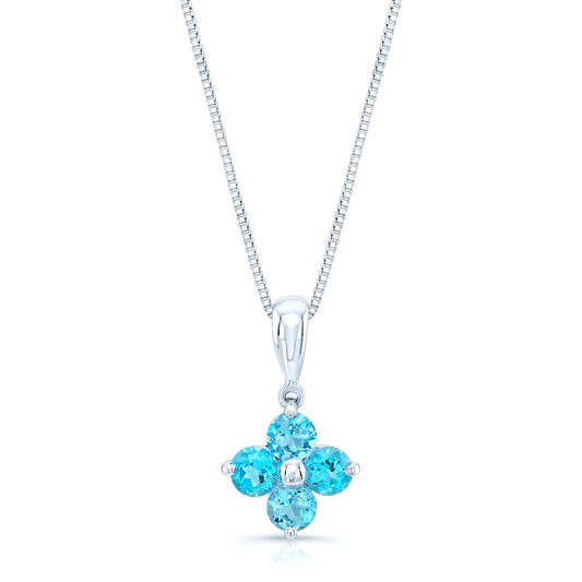 Blue Topaz Floral Pendant In 14k White Gold