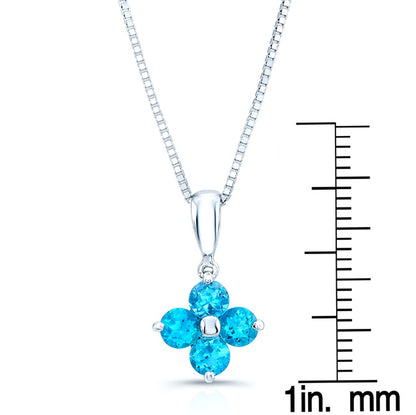 Blue Topaz Floral Pendant In 14k White Gold