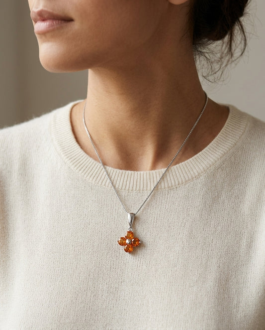 Citrine Flower Dangle Pendant In 14k White Gold (17-in Box Chain) — editorial close-up