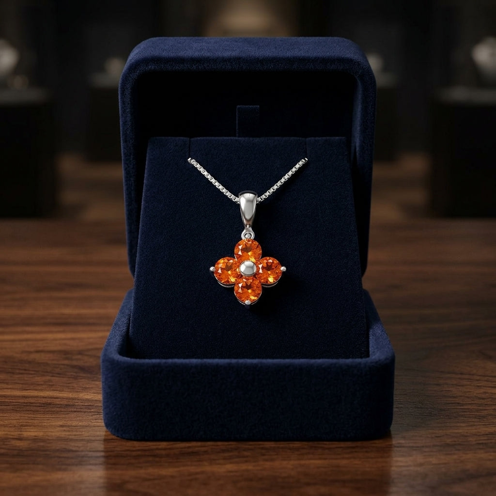 Citrine Flower Dangle Pendant In 14k White Gold (17-in Box Chain) — gift presentation