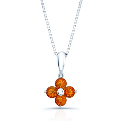 Citrine Flower Dangle Pendant In 14k White Gold (17-in Box Chain)