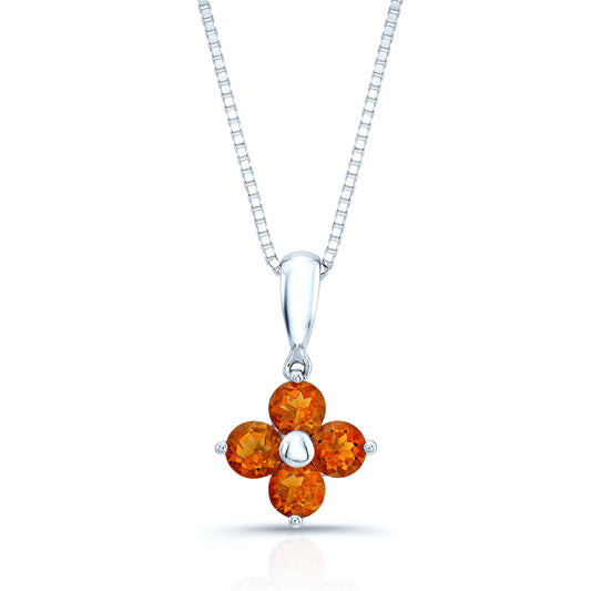 Citrine Flower Dangle Pendant In 14k White Gold (17-in Box Chain)
