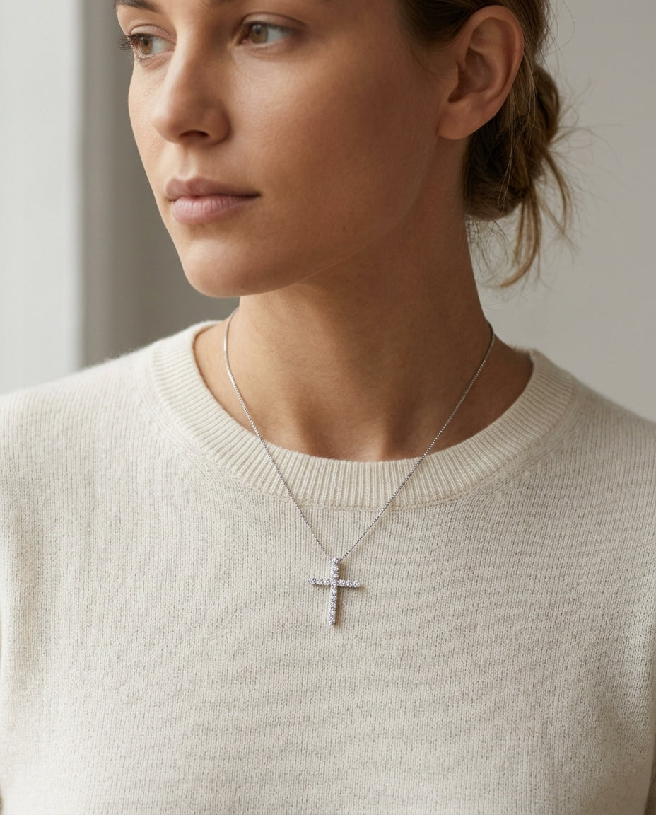 Diamond Cross In 14k White Gold (1/4 Ct. Tw.) — editorial close-up