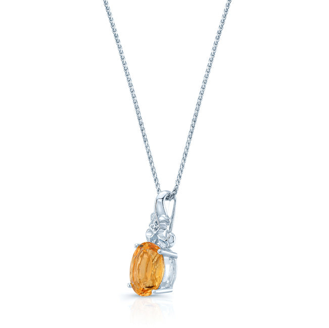 14k White Gold 11x9mm Oval Citrine & Diamond Pendant