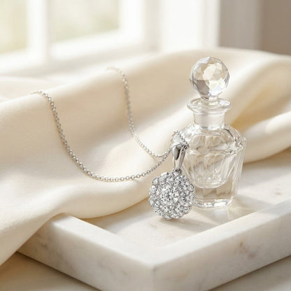 Diamond Cluster Solitaire Style Pendant In 14k White Gold — marble silk