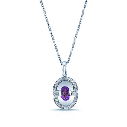 Amethyst And Diamond Oval Swirl Pendant In 14k White Gold (17-in Curb Chain)