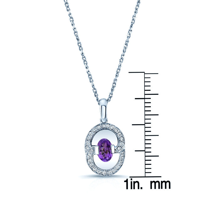 Amethyst And Diamond Oval Swirl Pendant In 14k White Gold (17-in Curb Chain)