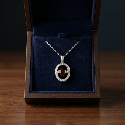 Garnet And Diamond Oval Swirl Pendant In 14k White Gold (17-in Curb Chain) — gift presentation