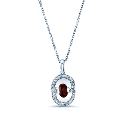 Garnet And Diamond Oval Swirl Pendant In 14k White Gold (17-in Curb Chain)