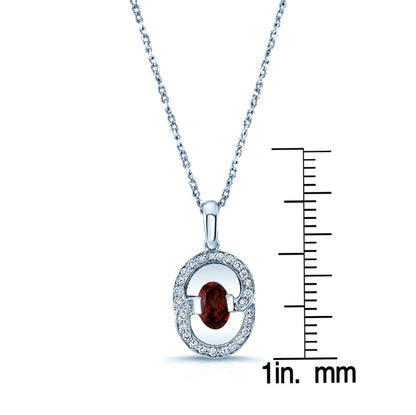 Garnet And Diamond Oval Swirl Pendant In 14k White Gold (17-in Curb Chain)