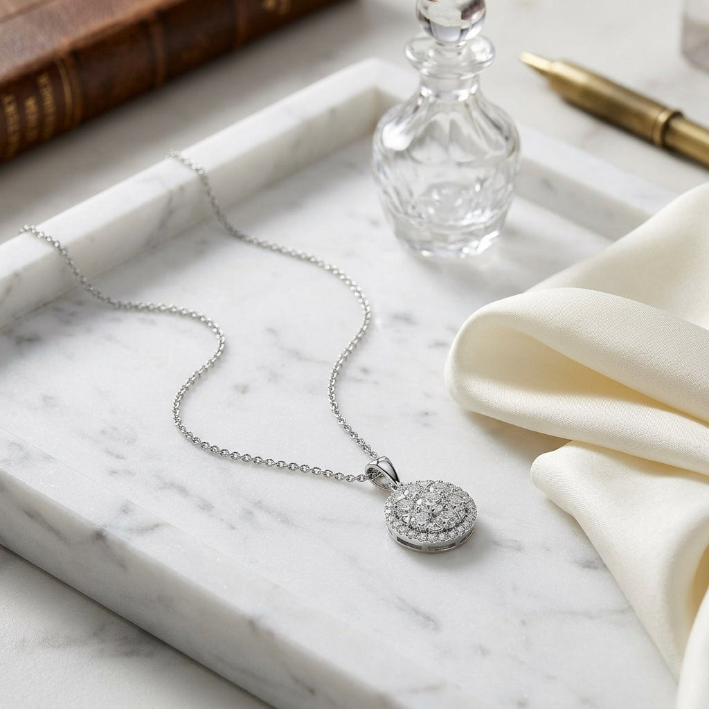 Diamond Halo Pendant In 14k White Gold — atelier still life