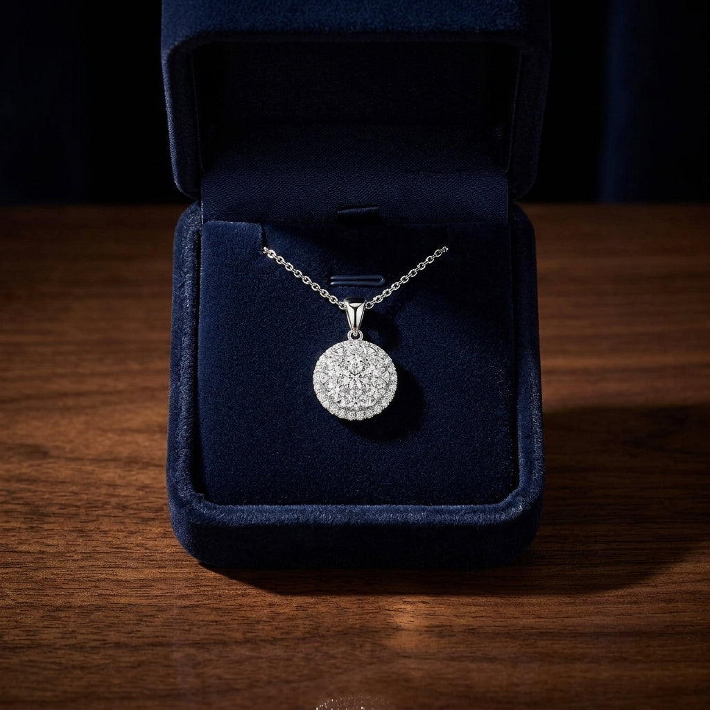Diamond Halo Pendant In 14k White Gold — gift presentation