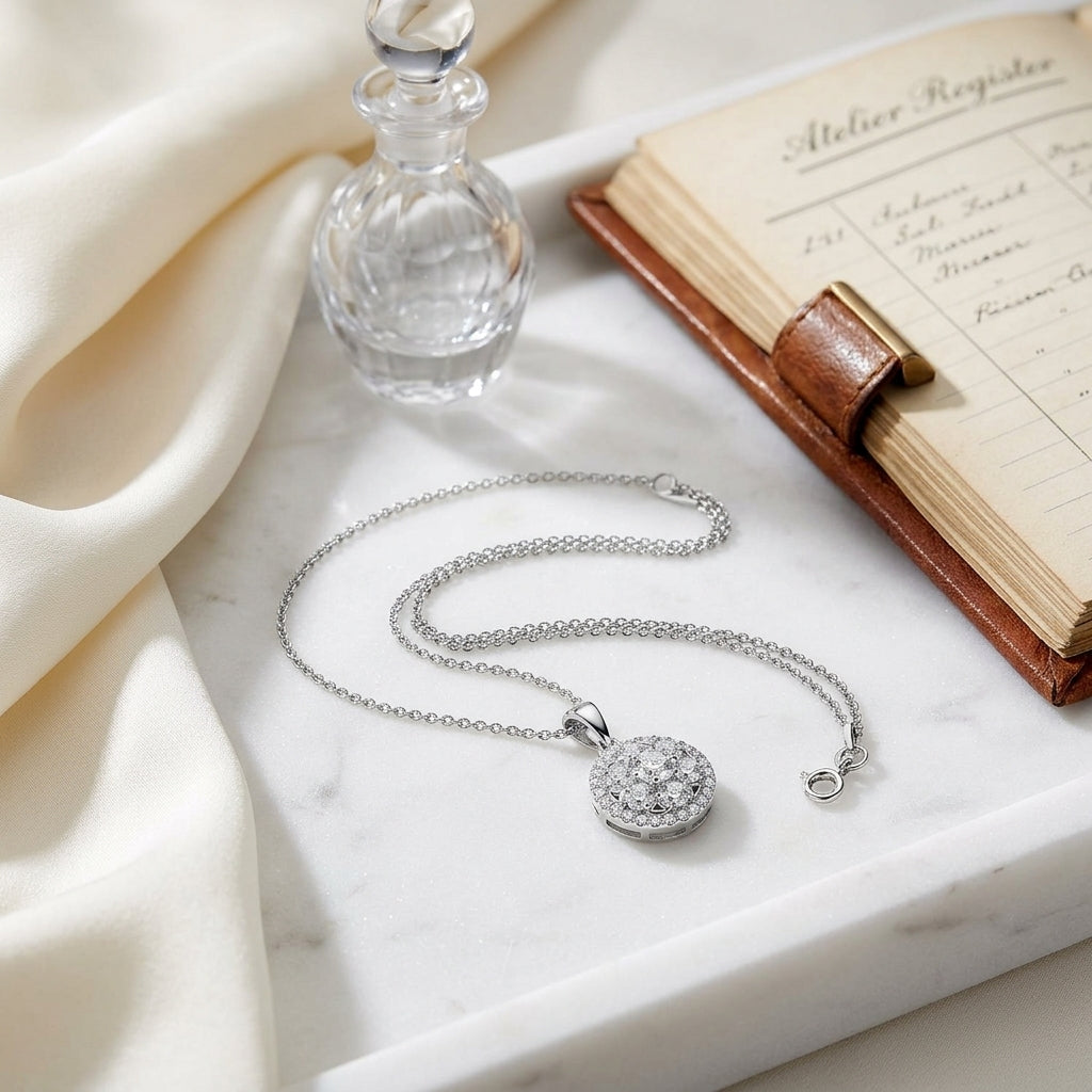 Diamond Halo Pendant In 14k White Gold — atelier still life