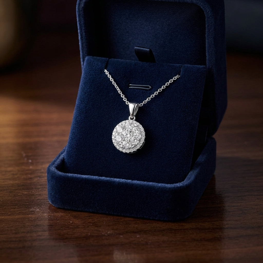 Diamond Halo Pendant In 14k White Gold — gift presentation