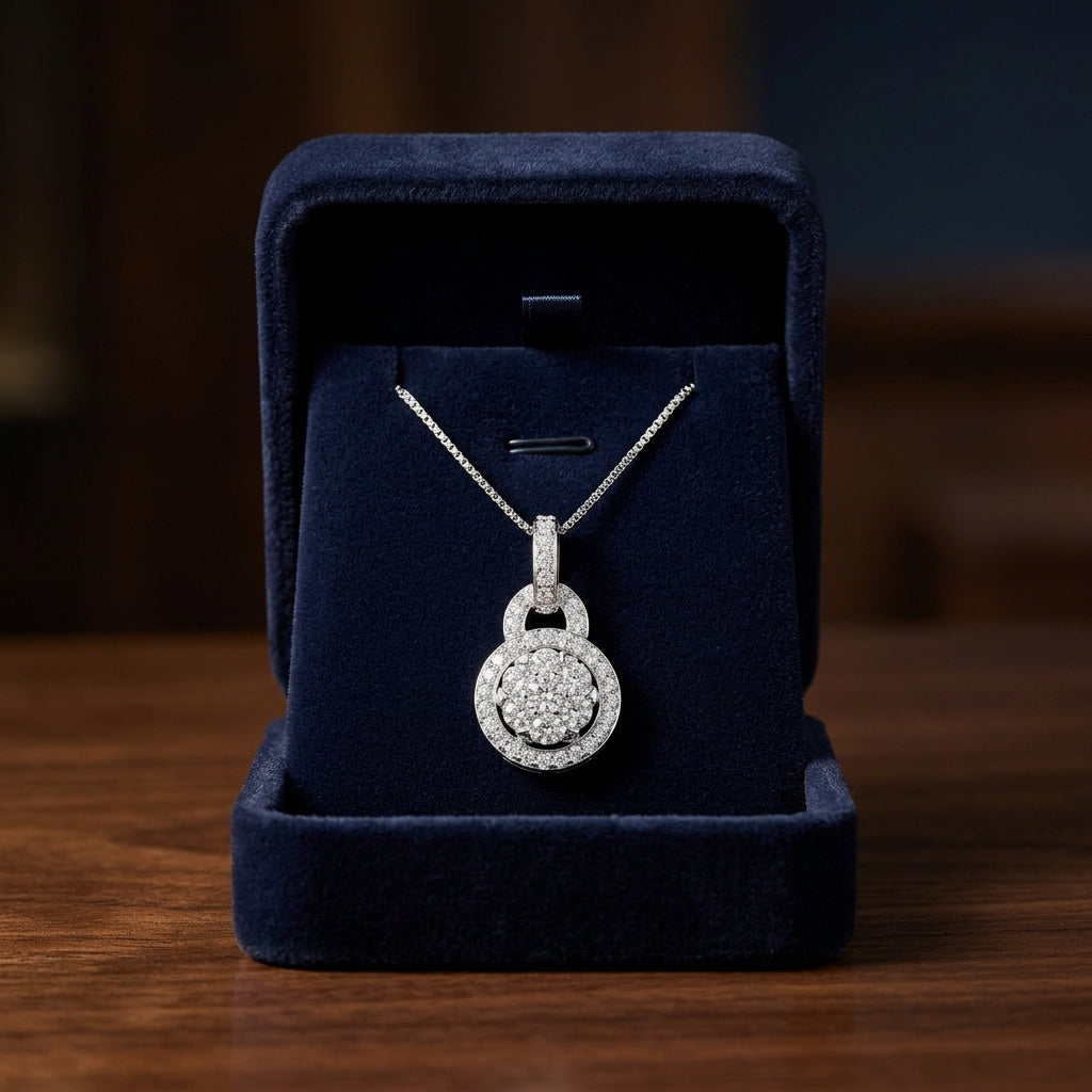 Diamond Halo Arched Hinge Pendant In 14k White Gold — gift presentation