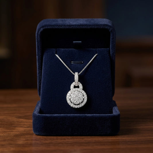 Diamond Halo Arched Hinge Pendant In 14k White Gold — gift presentation