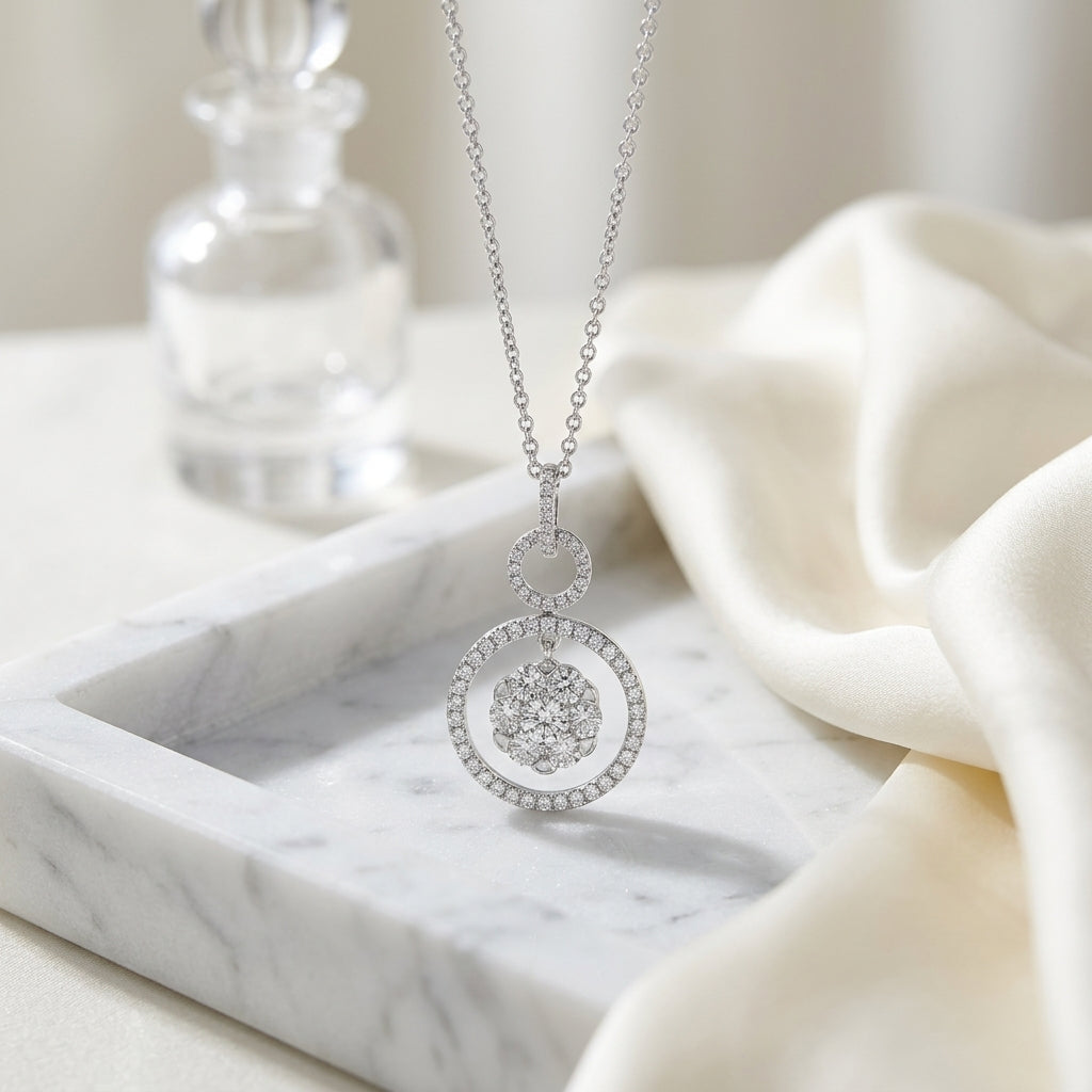 Diamond Hanging Circles Pendant In 14k White Gold — atelier still life