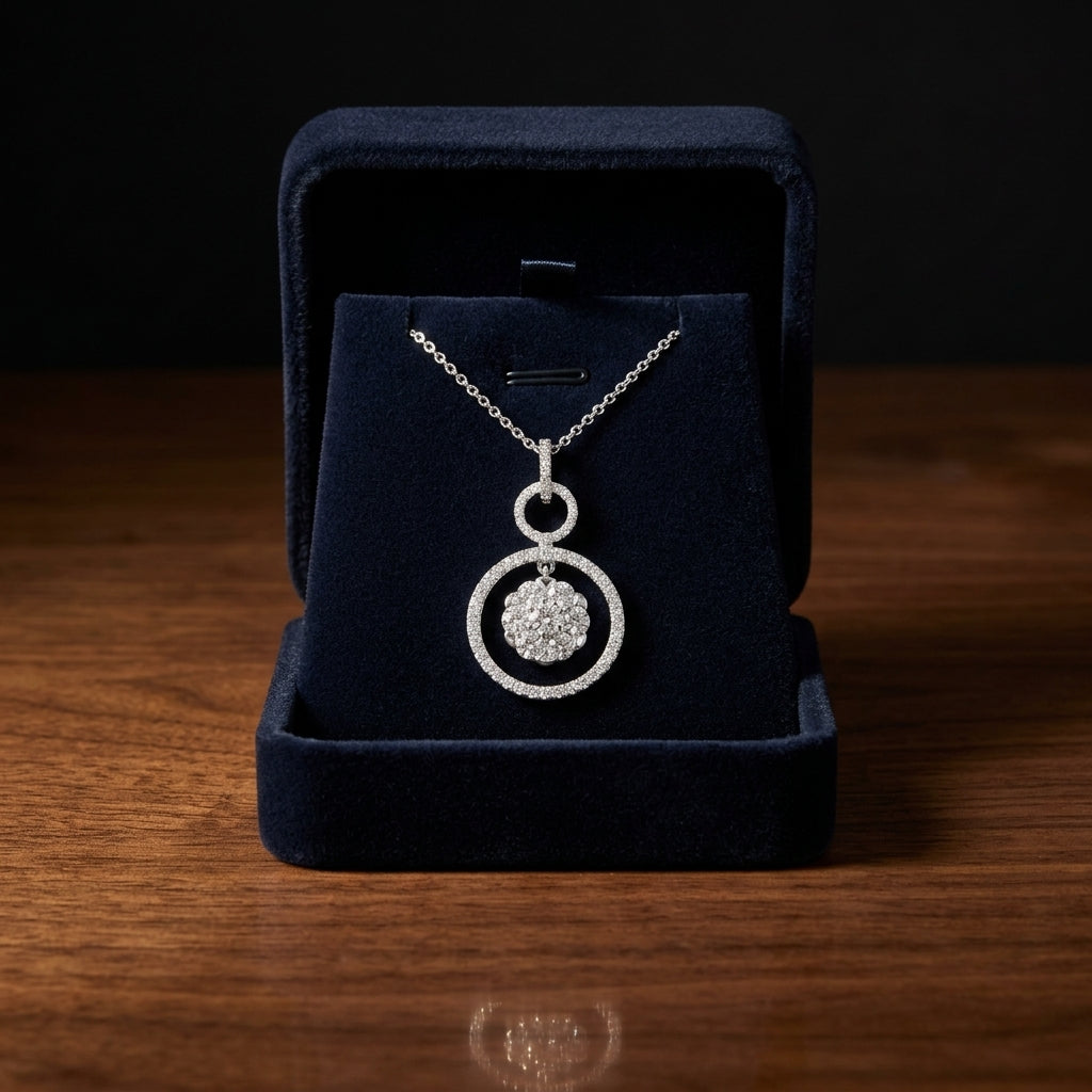 Diamond Hanging Circles Pendant In 14k White Gold — gift presentation