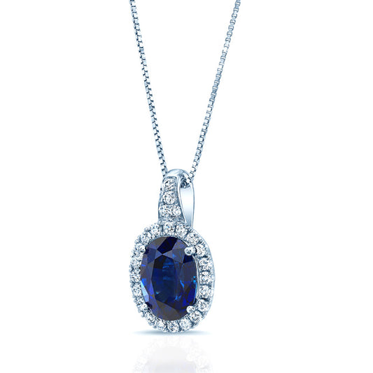Sapphire And Diamond Pendant In 14k White Gold (1/5 Ct.tw.)