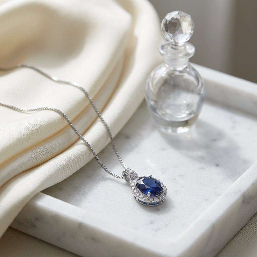Sapphire And Diamond Pendant In 14k White Gold (1/5 Ct.tw.) — atelier still life