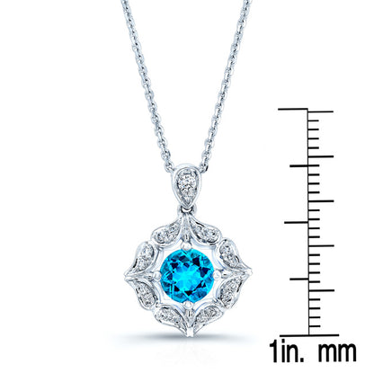 Blue Topaz And Diamond Floral Pendant In 14k White Gold