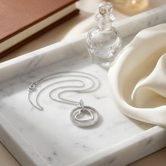 Diamond Heart In Circle Pendant In 14k White Gold — atelier still life