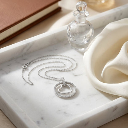 Diamond Heart In Circle Pendant In 14k White Gold — atelier still life