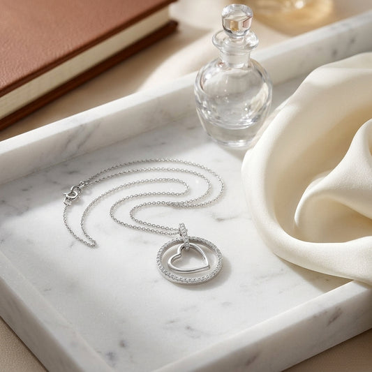 Diamond Heart In Circle Pendant In 14k White Gold — atelier still life
