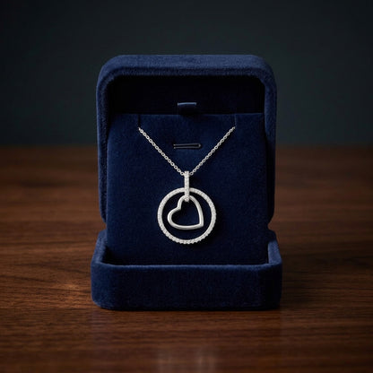 Diamond Heart In Circle Pendant In 14k White Gold — gift presentation