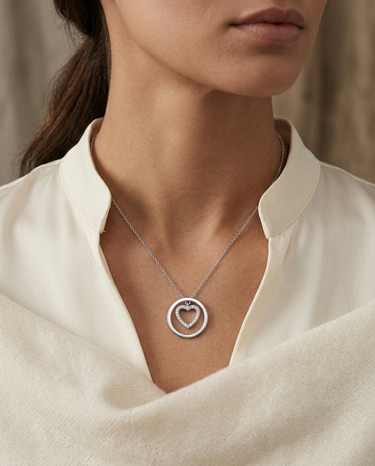 Diamond Heart Pendant In 14k White Gold — editorial close-up