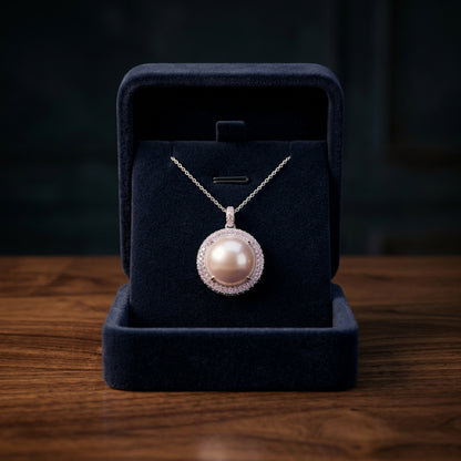 Amethyst Mother Of Pearl And Pink Sapphire Cabochon Pendant In 14k White Gold (17-in Curb Chain) — gift presentation