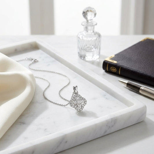 Diamond Clover Halo Pendant In 14k White Gold — atelier still life