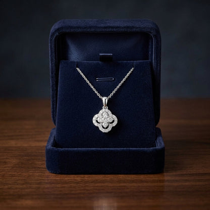 Diamond Clover Halo Pendant In 14k White Gold — gift presentation