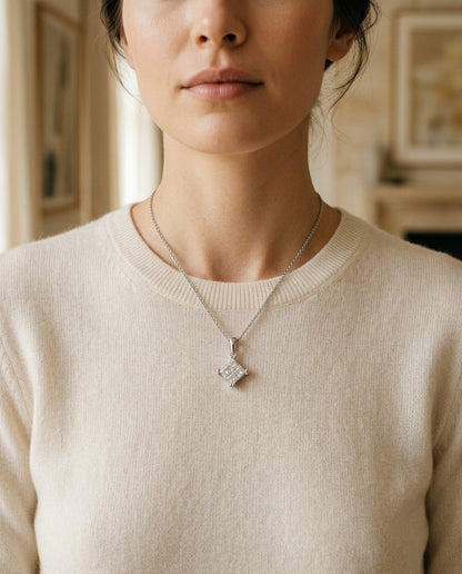 Diamond Princess Invisible Petite Pendant in 14k White Gold, 17-Inch Chain (0.50ctw) — portrait close
