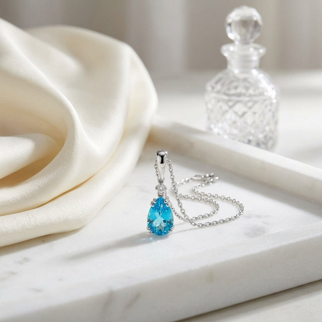 Blue Topaz And Diamond Pendant In 14k White Gold — atelier still life