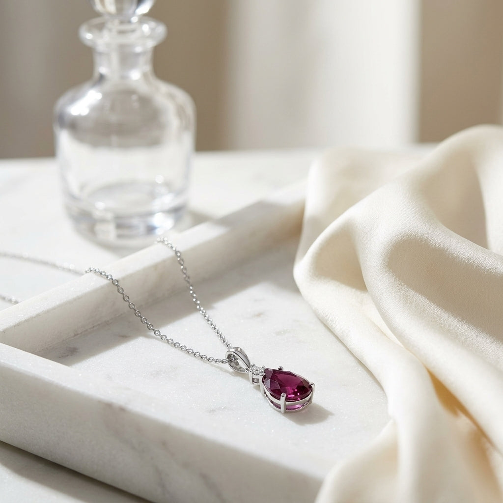 Rhodolite Garnet & Diamond Pendant In 14k White Gold — atelier still life