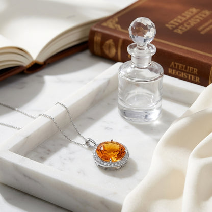 Round Checkerboard Cut Citrine And Diamond Pendant In 14k White Gold — atelier still life