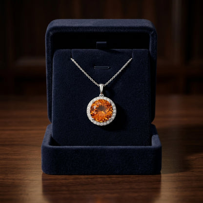 Round Checkerboard Cut Citrine And Diamond Pendant In 14k White Gold — gift presentation