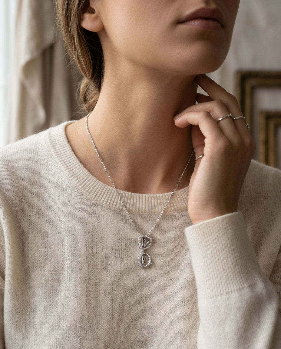 Diamond Sunglasses Pendant In 14k White Gold (18-in Curb Chain) — editorial close-up
