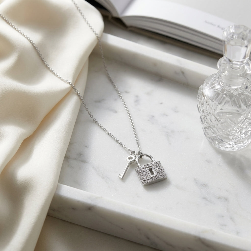 Diamond Lock And Key Pendant In 14k White Gold (18-in Curb Chain) — atelier still life