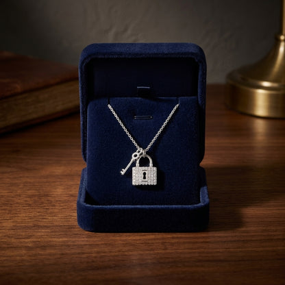 Diamond Lock And Key Pendant In 14k White Gold (18-in Curb Chain) — gift presentation