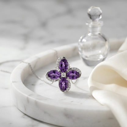 Amethyst And Diamond Floral Pendant In 14k White Gold — atelier still life