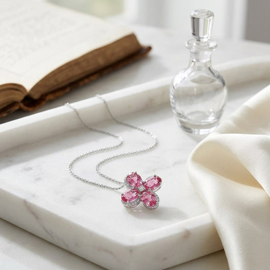 Pink Tourmaline And Diamond Pendant In 14k White Gold — atelier still life