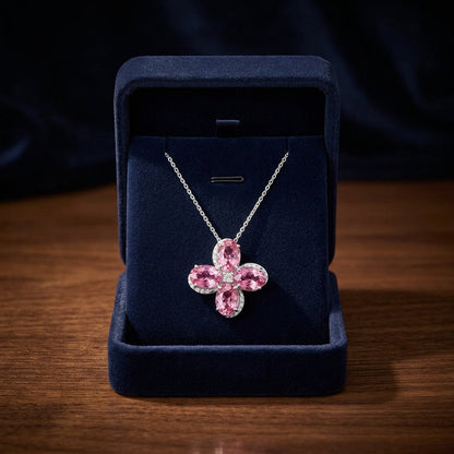 Pink Tourmaline And Diamond Pendant In 14k White Gold — gift presentation