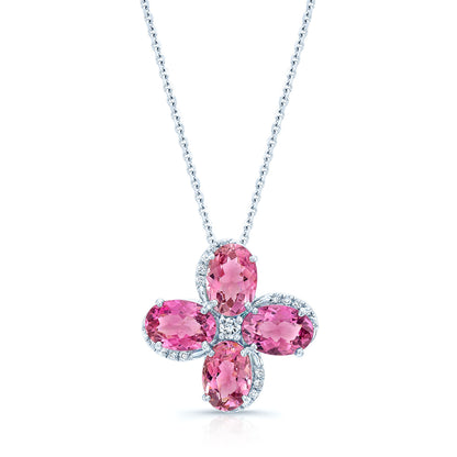 Pink Tourmaline And Diamond Pendant In 14k White Gold