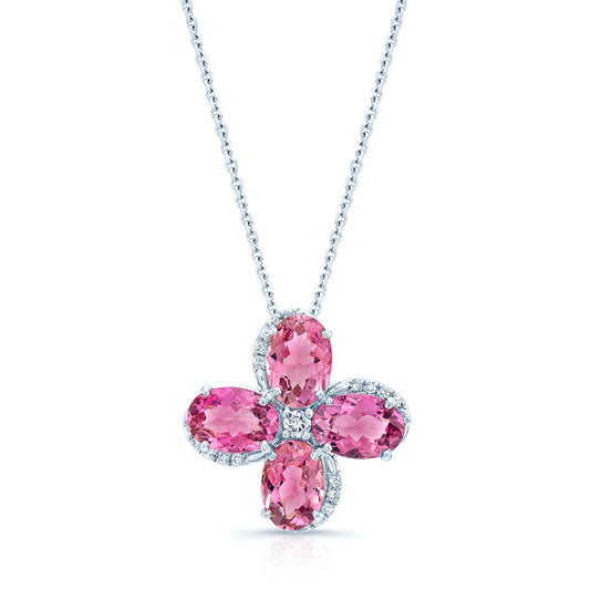 Pink Tourmaline And Diamond Pendant In 14k White Gold