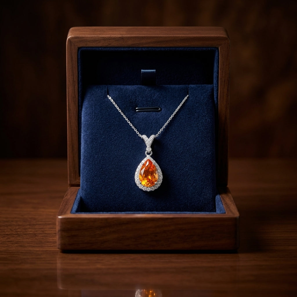 Pear Citrine And Diamond Pendant In 14k White Gold — gift presentation
