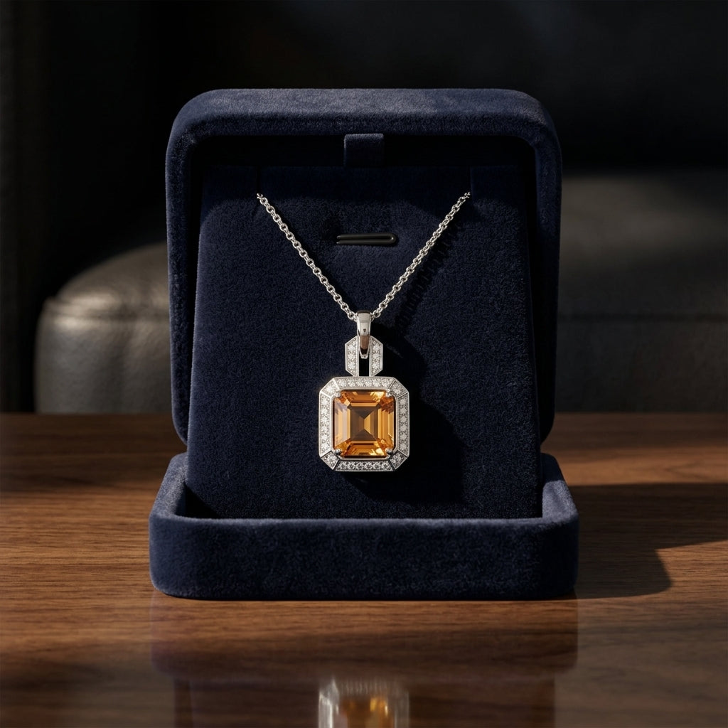 Citrine And Diamond Pendant In 14k White Gold (9mm) — gift presentation