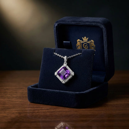 Amethyst And Diamond Pendant In 14k White Gold — gift presentation